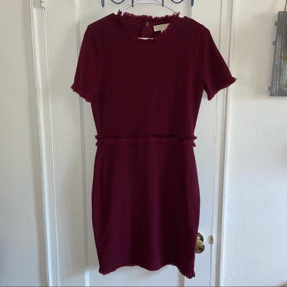 MICHAEL KORS Fringed Textured Merino Wool Blend Dress - Picture 2 of 6